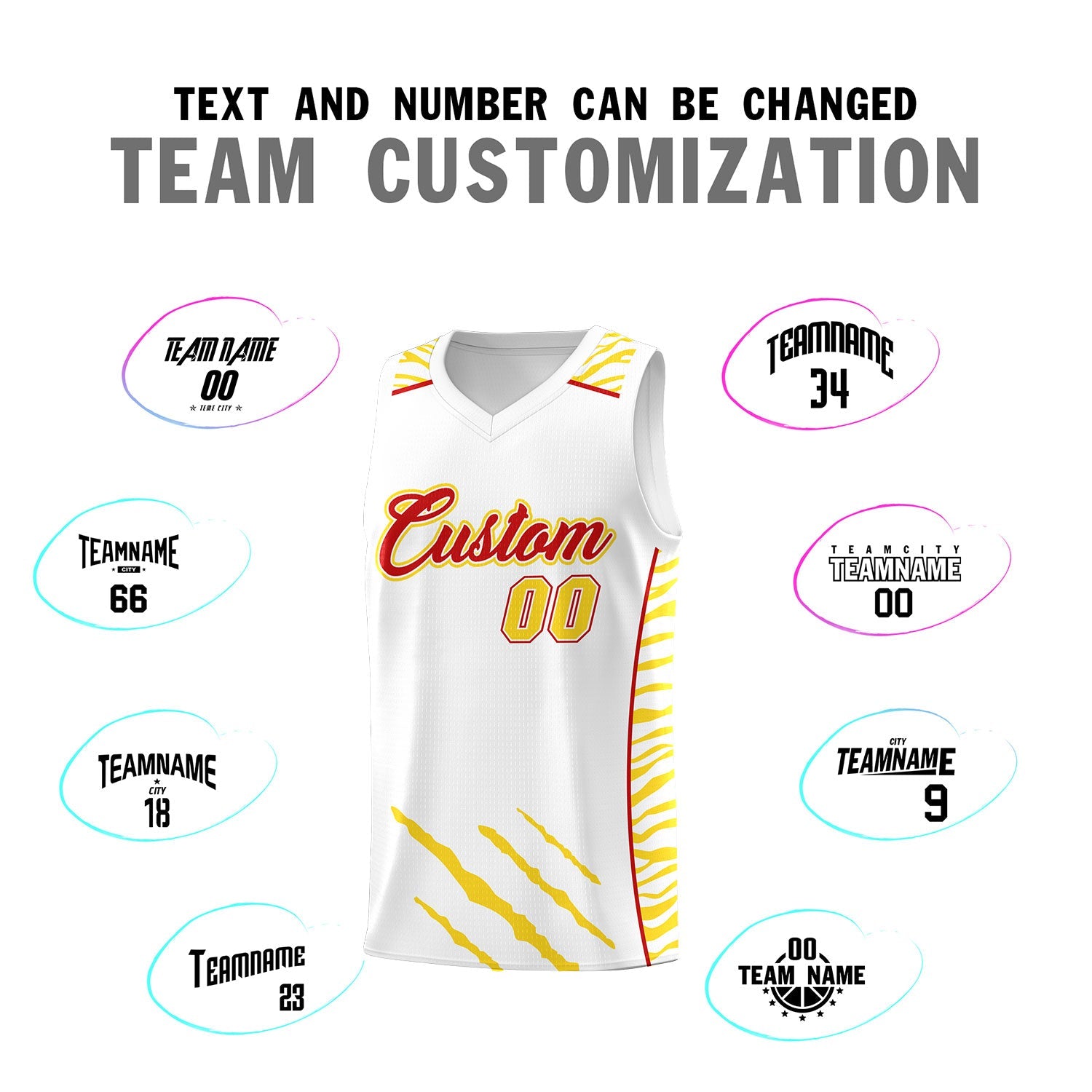 Custom White Personalized Tiger Claw Pattern Sports Uniform Basketball Jersey