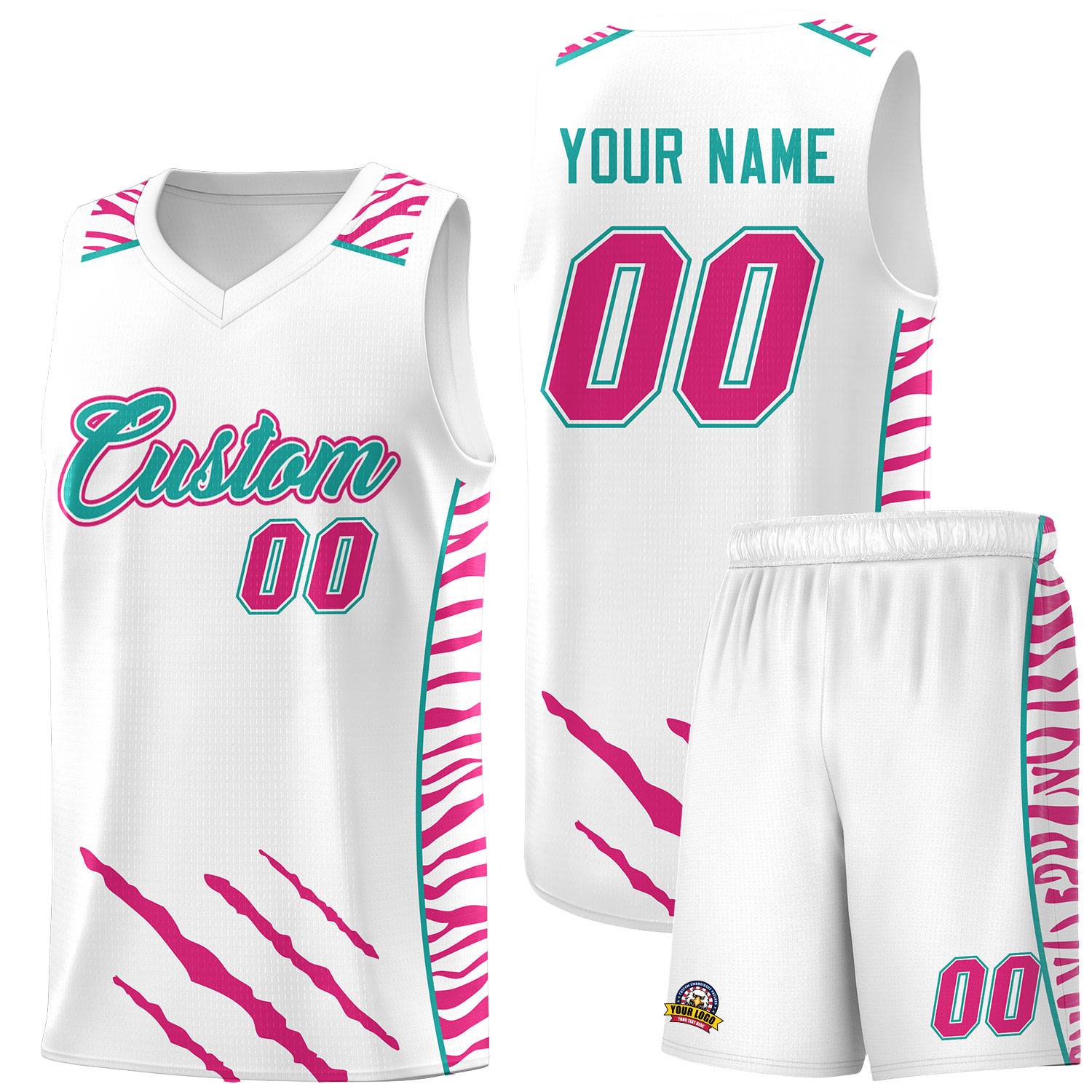 Custom White Personalized Tiger Claw Pattern Sports Uniform Basketball Jersey