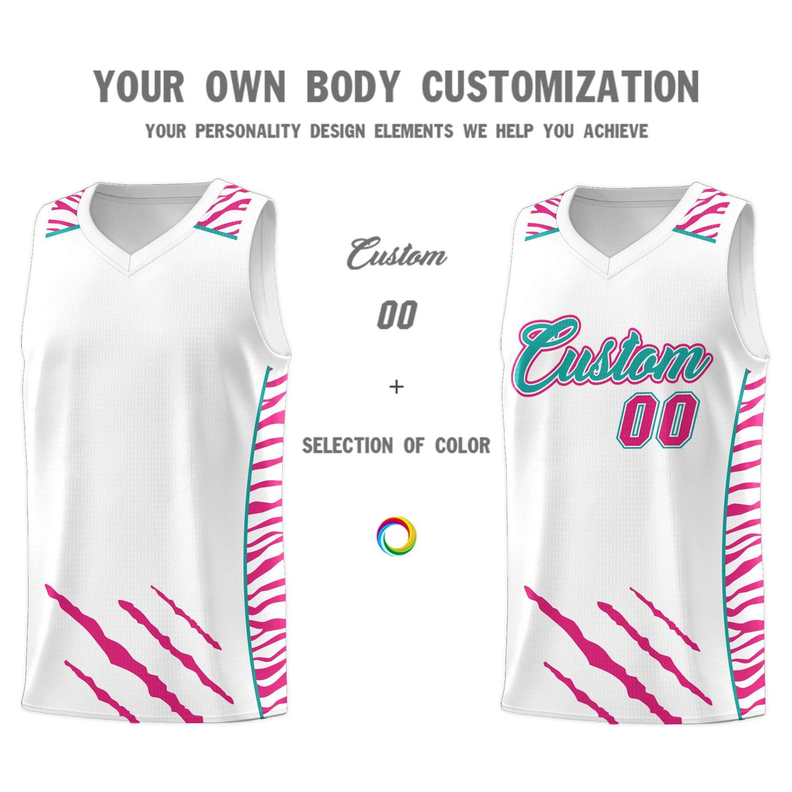 Custom White Personalized Tiger Claw Pattern Sports Uniform Basketball Jersey