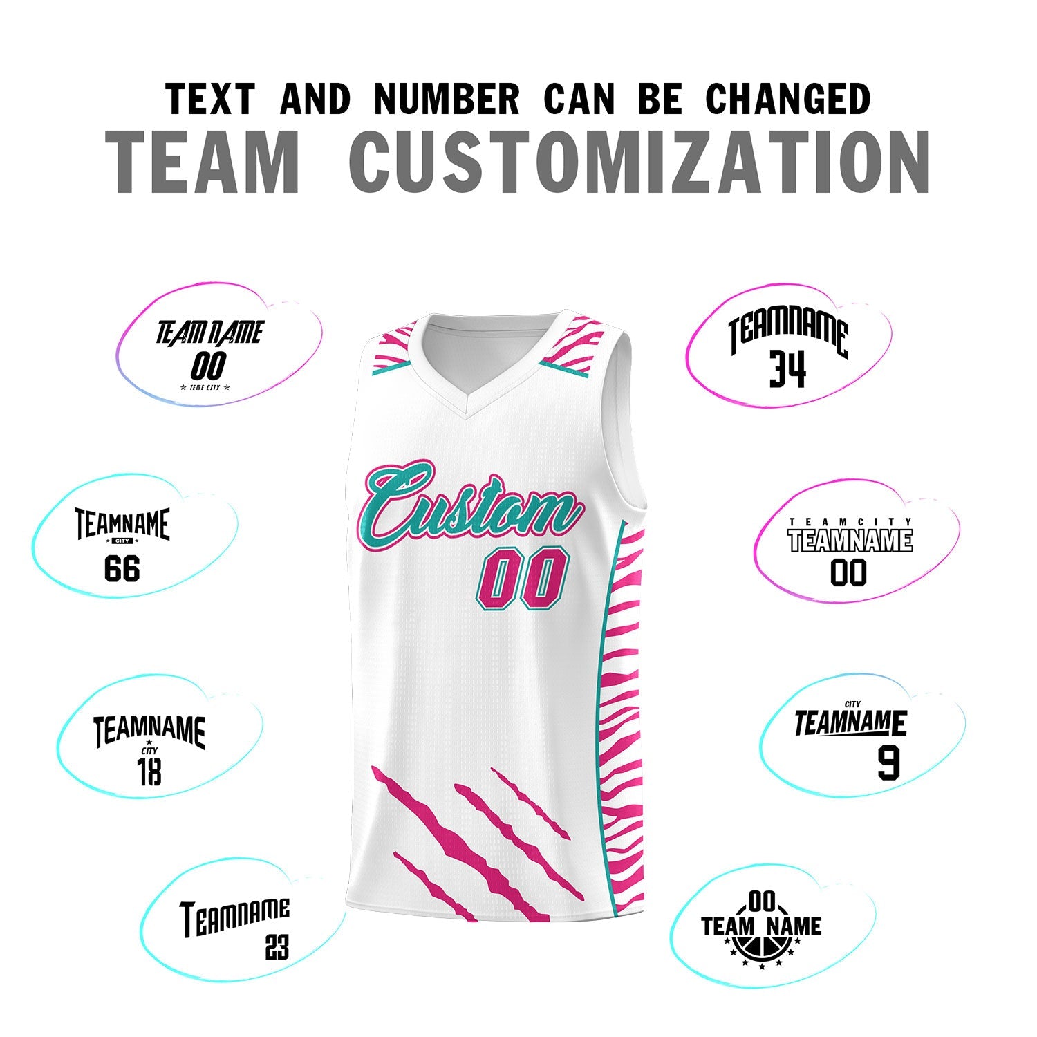 Custom White Personalized Tiger Claw Pattern Sports Uniform Basketball Jersey