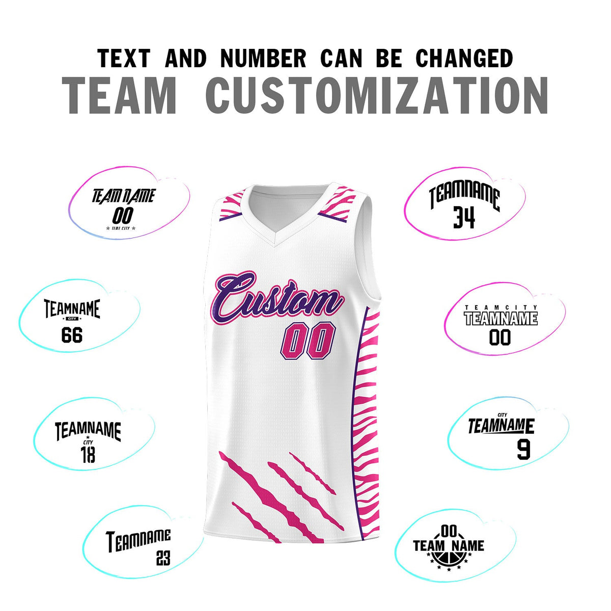 Custom White Personalized Tiger Claw Pattern Sports Uniform Basketball Jersey