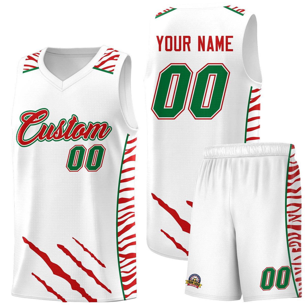 Custom White Personalized Tiger Claw Pattern Sports Uniform Basketball Jersey