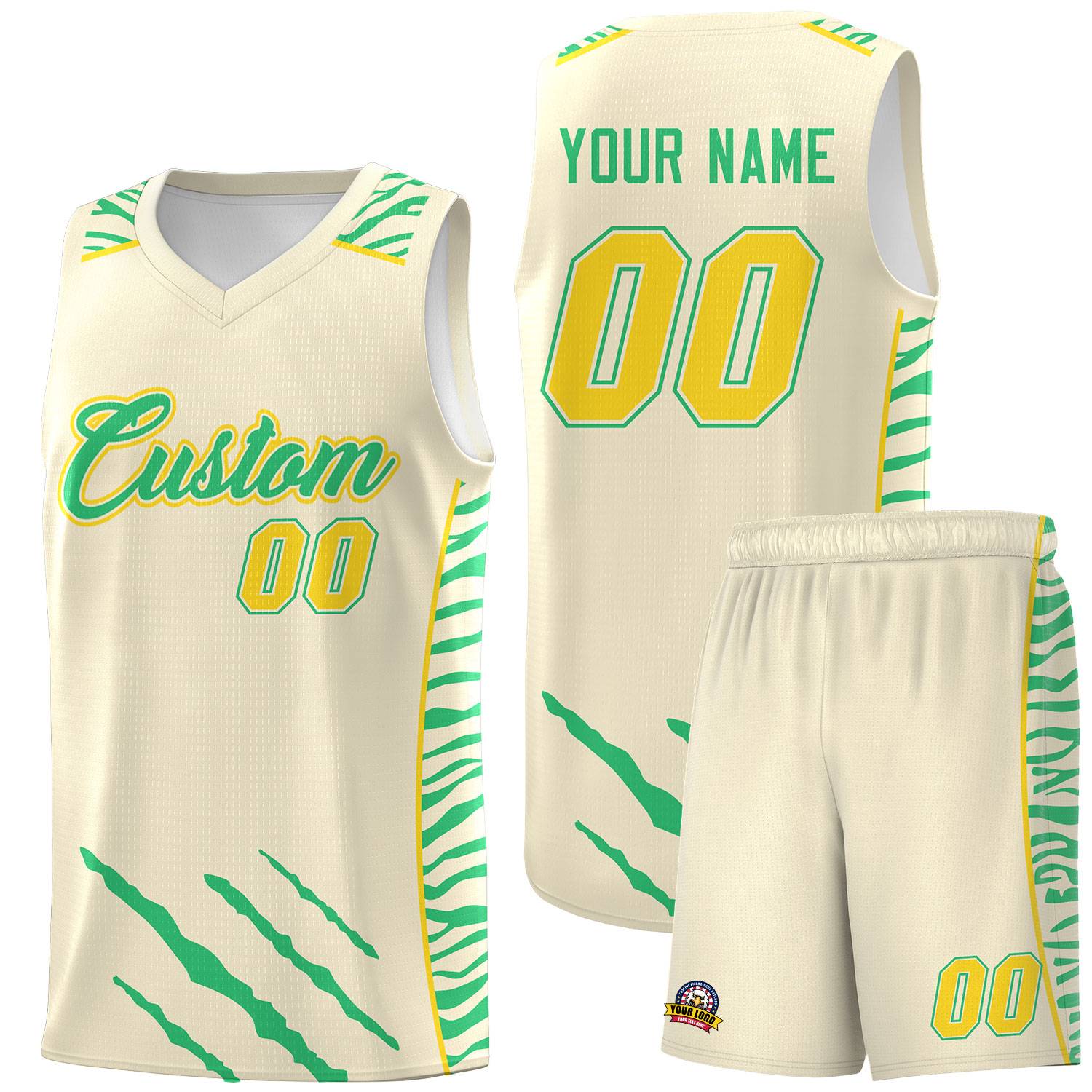 Custom Cream Personalized Tiger Claw Pattern Sports Uniform Basketball Jersey