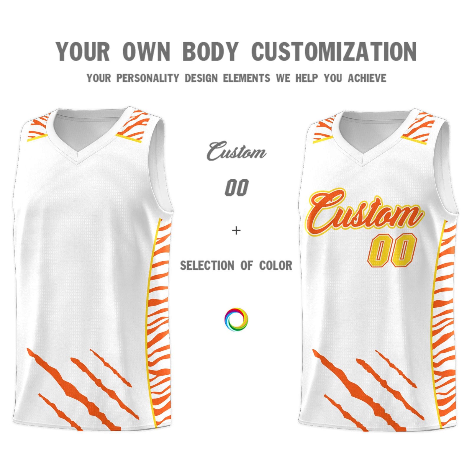 Custom White Personalized Tiger Claw Pattern Sports Uniform Basketball Jersey