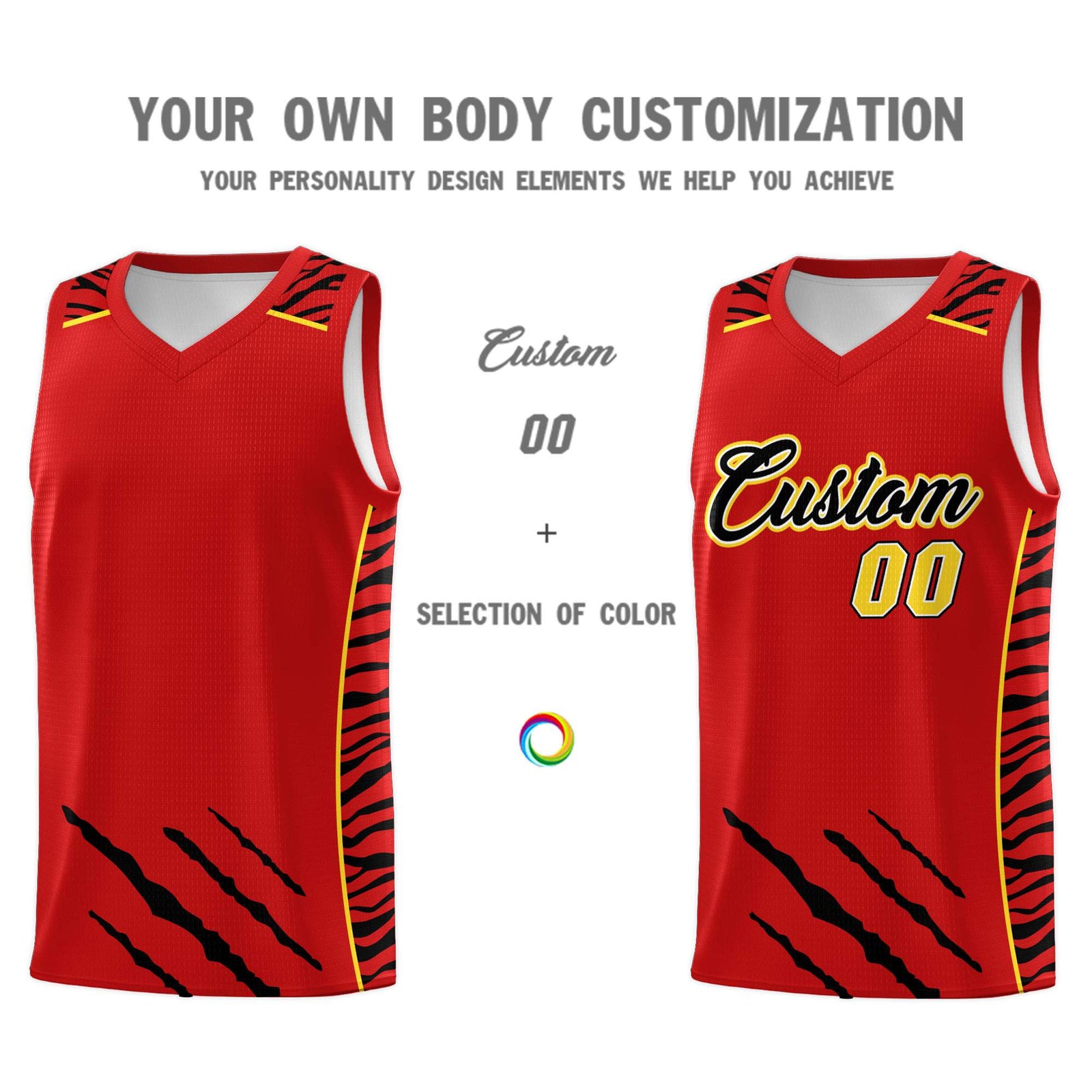 Custom Red Personalized Tiger Claw Pattern Sports Uniform Basketball Jersey