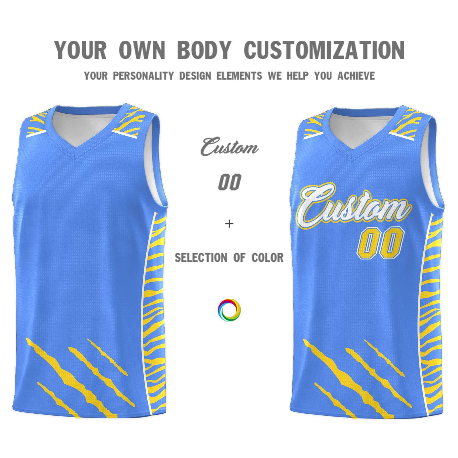 Custom Powder Blue Personalized Tiger Claw Pattern Sports Uniform Basketball Jersey