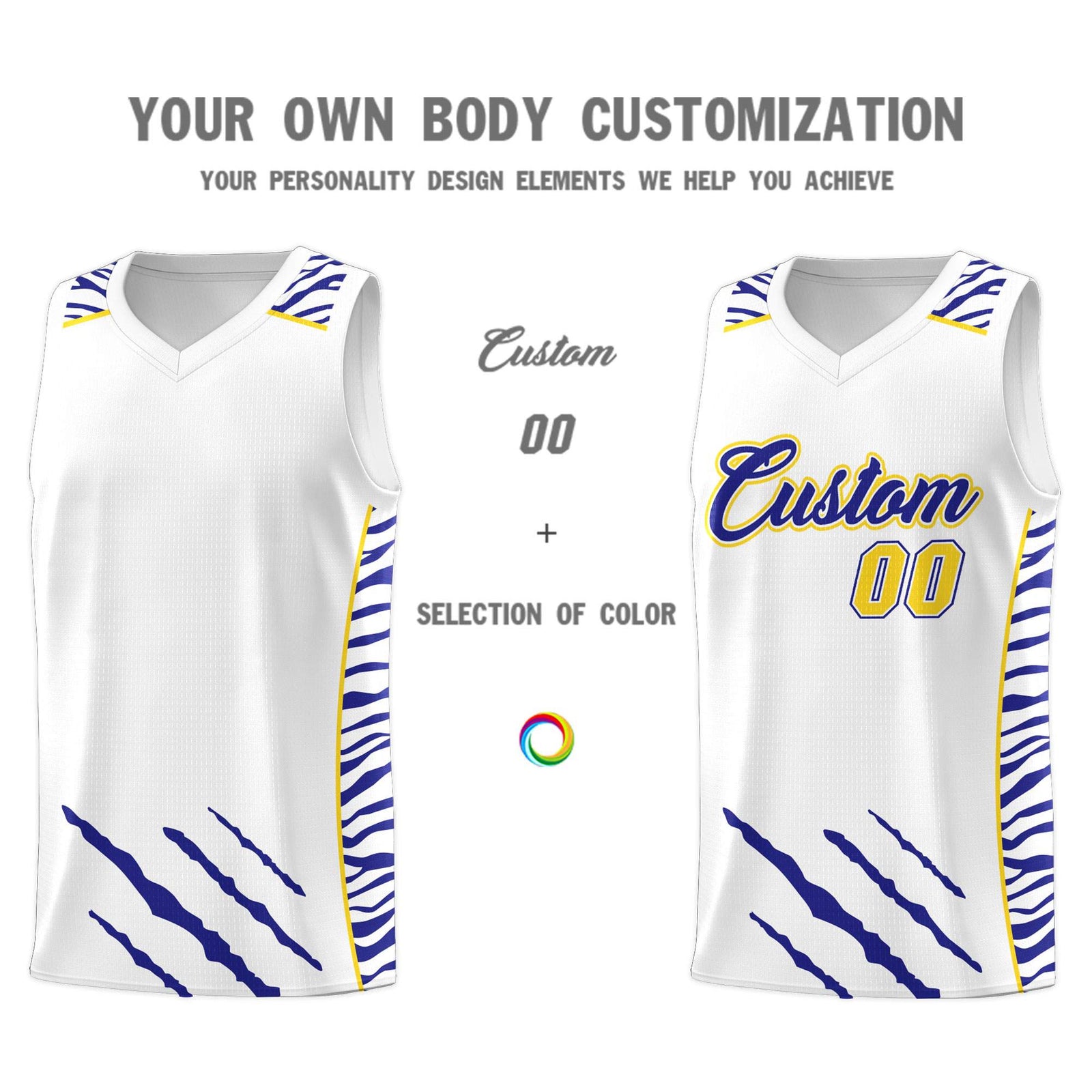 Custom White Personalized Tiger Claw Pattern Sports Uniform Basketball Jersey