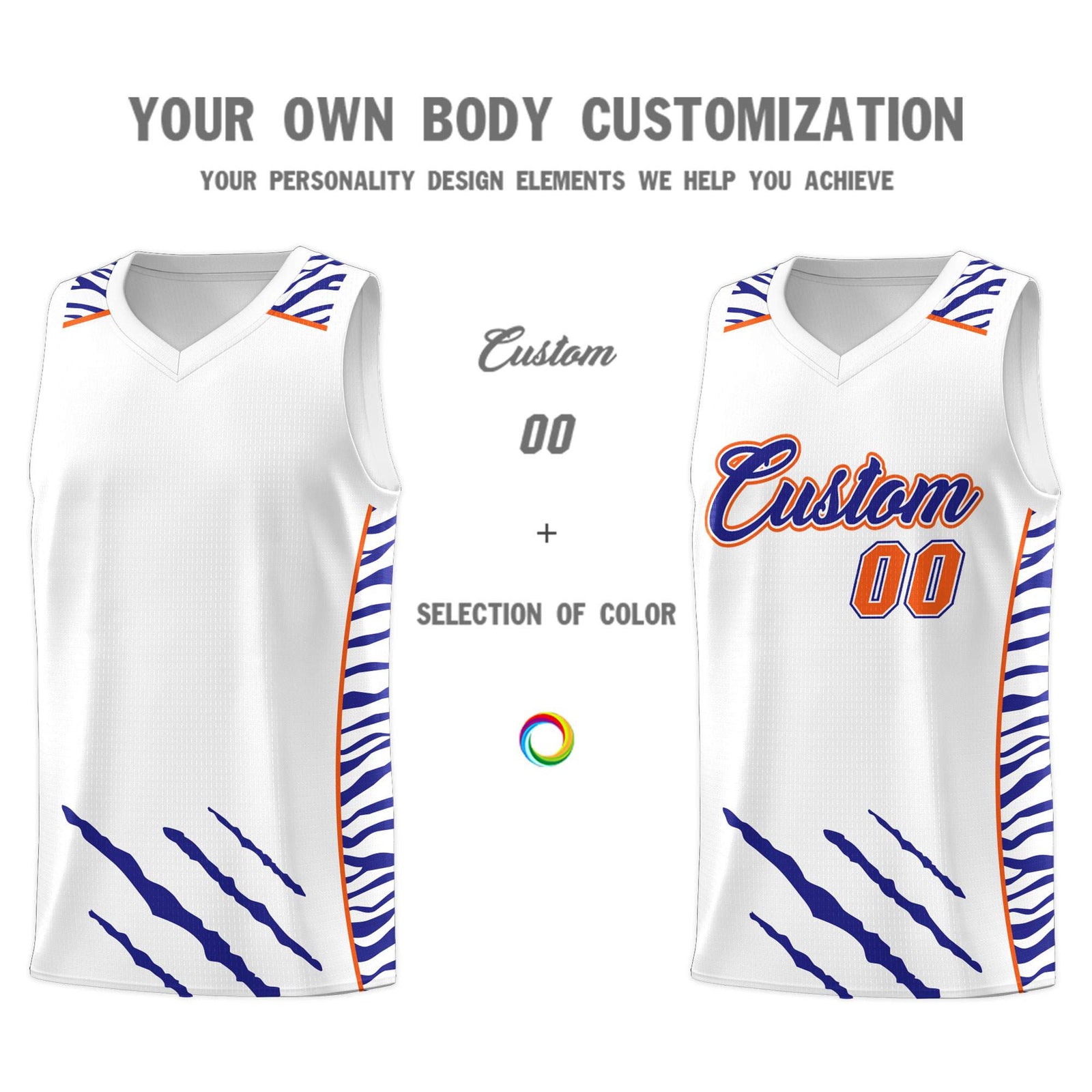 Custom White Personalized Tiger Claw Pattern Sports Uniform Basketball Jersey