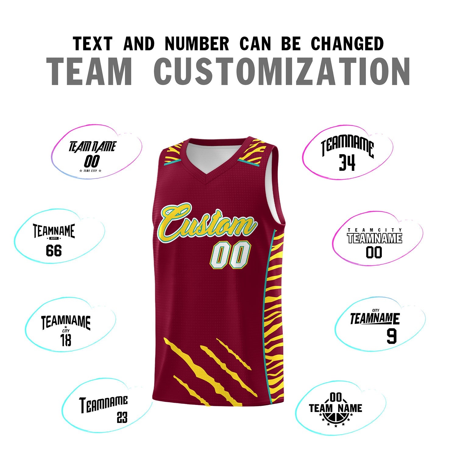 Custom Crimson Personalized Tiger Claw Pattern Sports Uniform Basketball Jersey