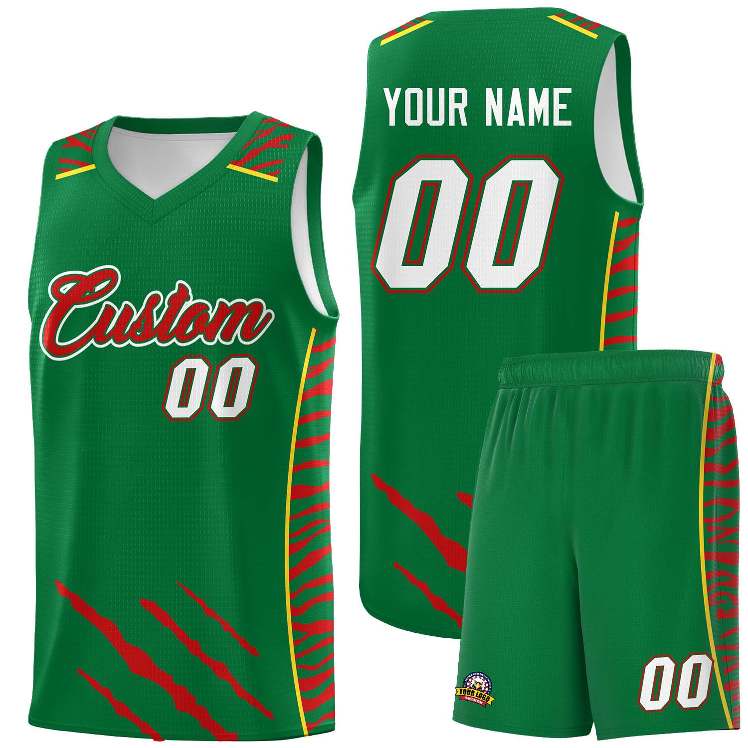 Custom Kelly Green Personalized Tiger Claw Pattern Sports Uniform Basketball Jersey