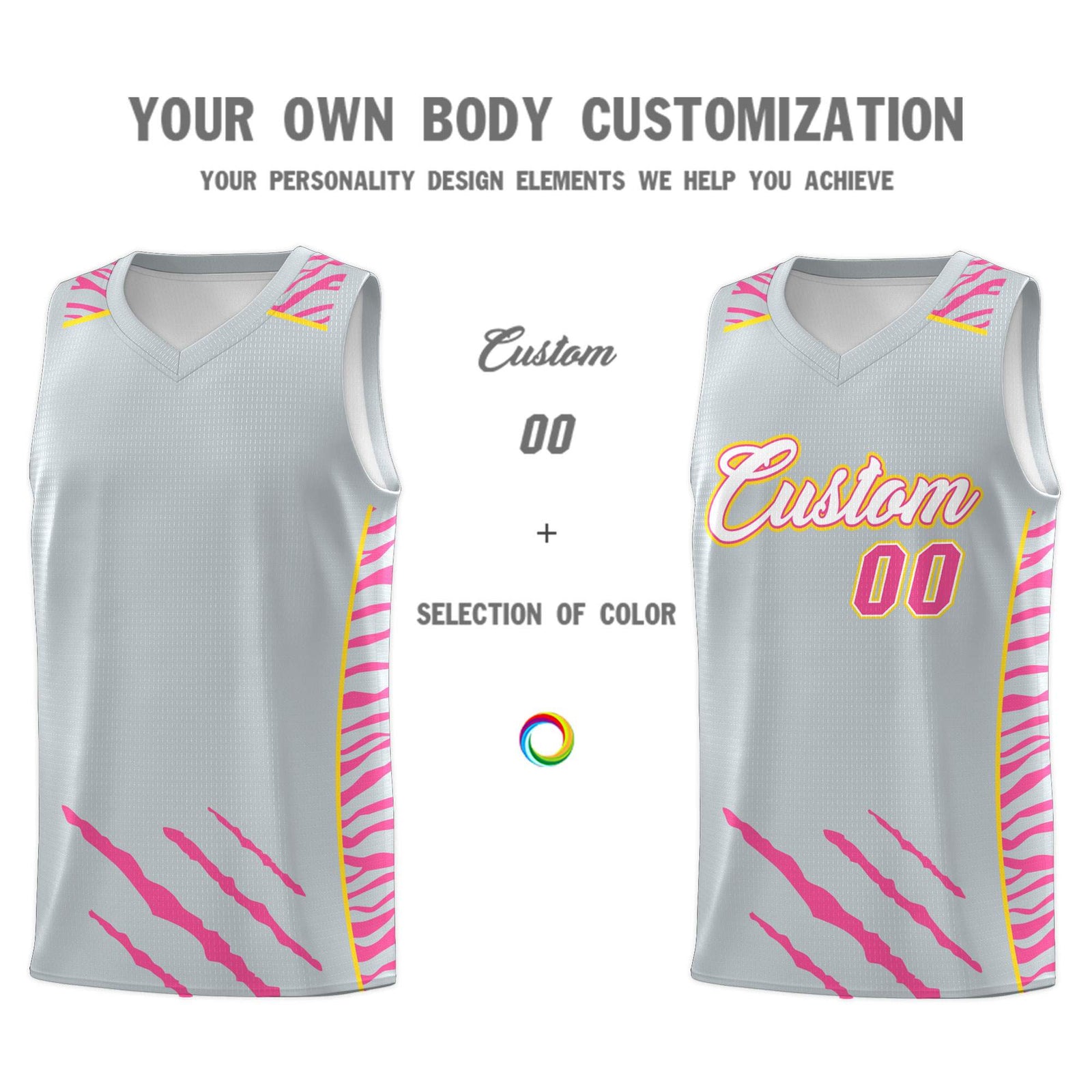 Custom Silver Personalized Tiger Claw Pattern Sports Uniform Basketball Jersey