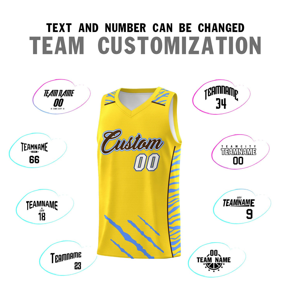 Custom Gold Personalized Tiger Claw Pattern Sports Uniform Basketball Jersey