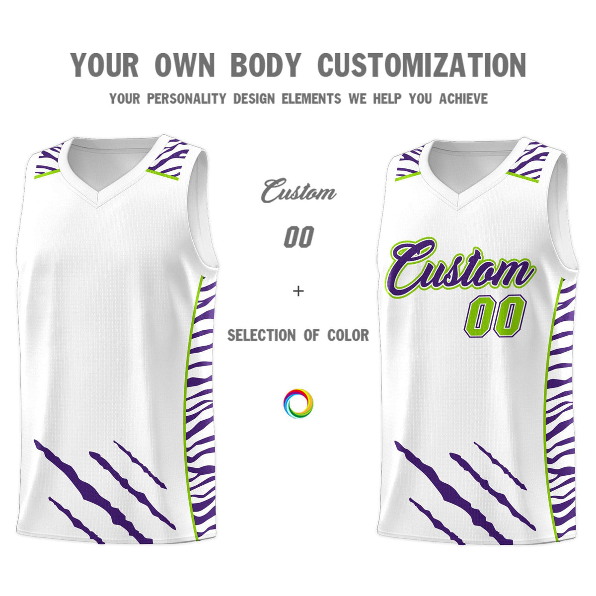 Custom White Personalized Tiger Claw Pattern Sports Uniform Basketball Jersey