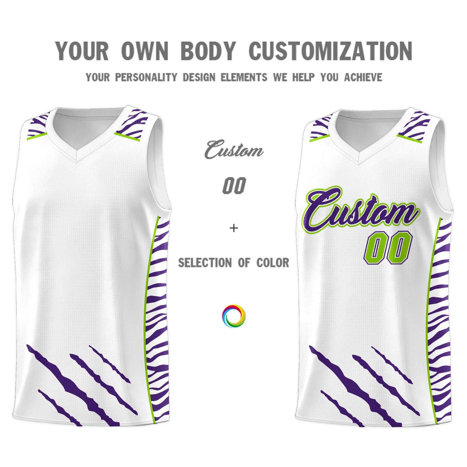 Custom White Personalized Tiger Claw Pattern Sports Uniform Basketball Jersey