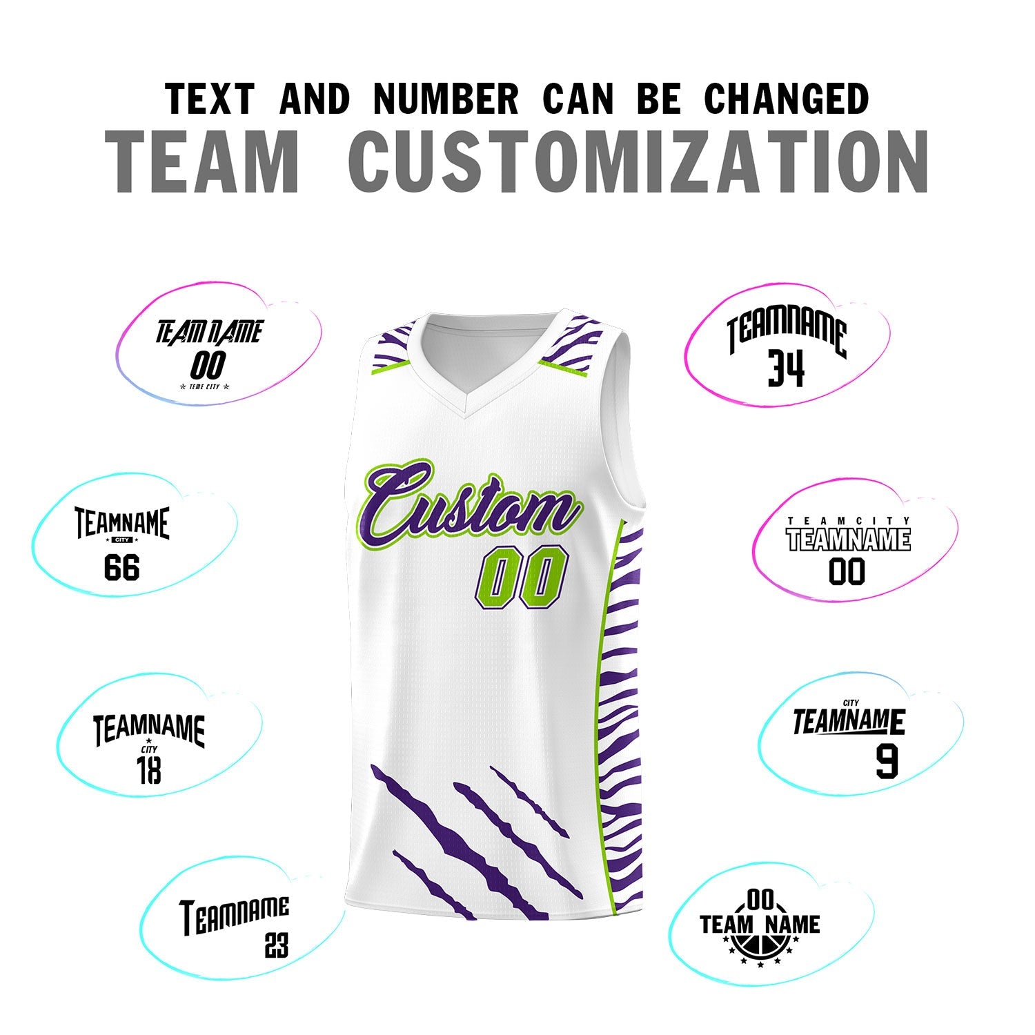 Custom White Personalized Tiger Claw Pattern Sports Uniform Basketball Jersey