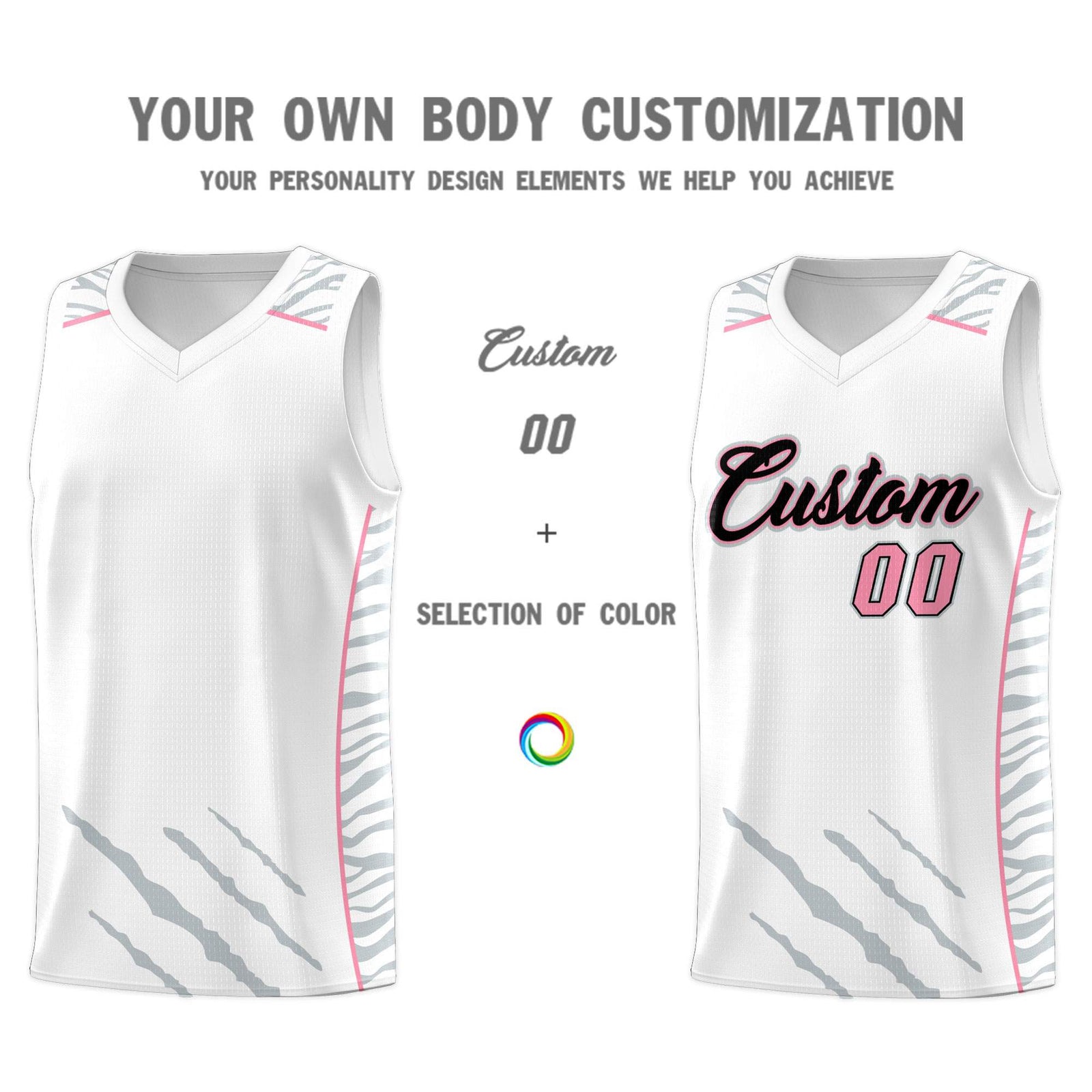 Custom White Personalized Tiger Claw Pattern Sports Uniform Basketball Jersey