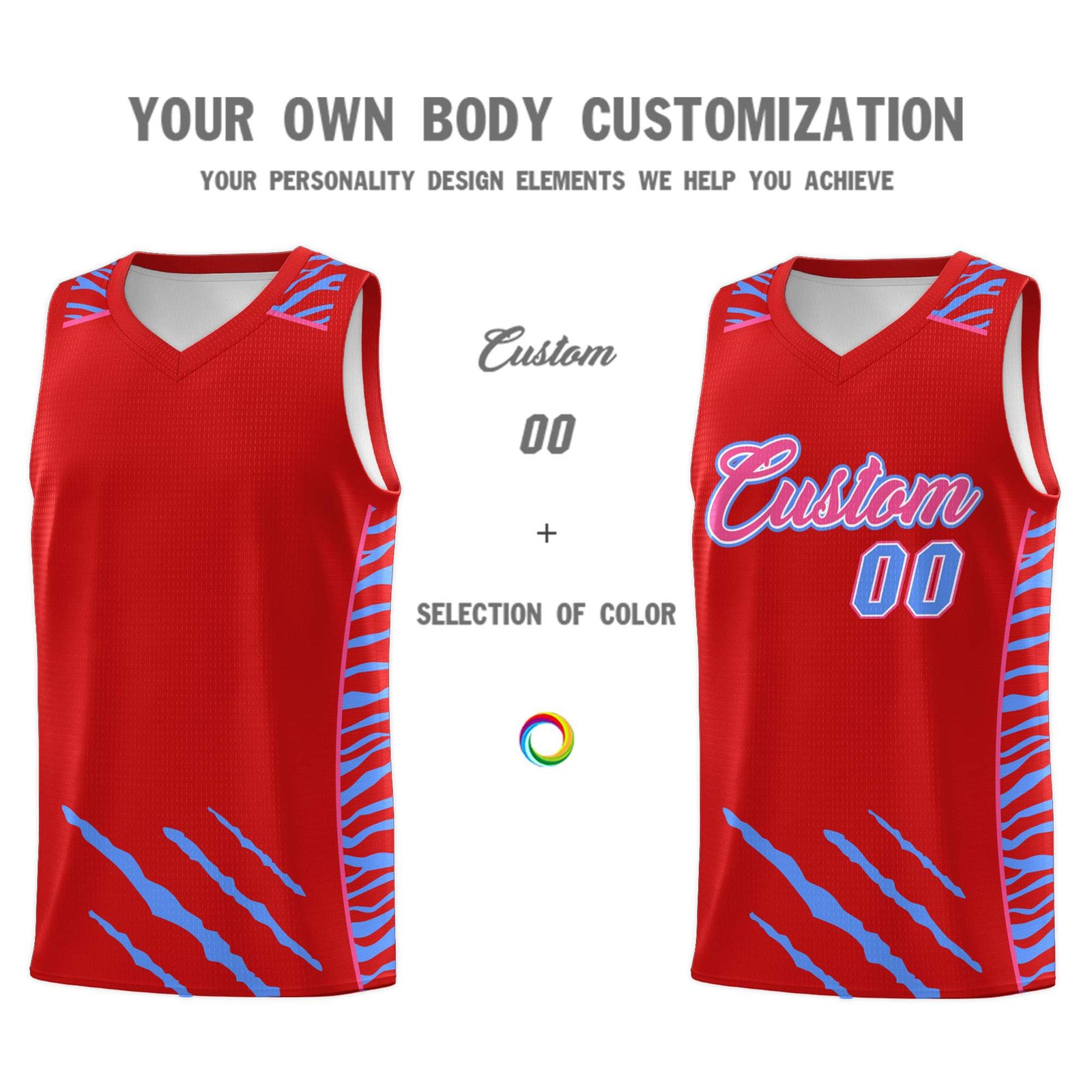 Custom Red Personalized Tiger Claw Pattern Sports Uniform Basketball Jersey