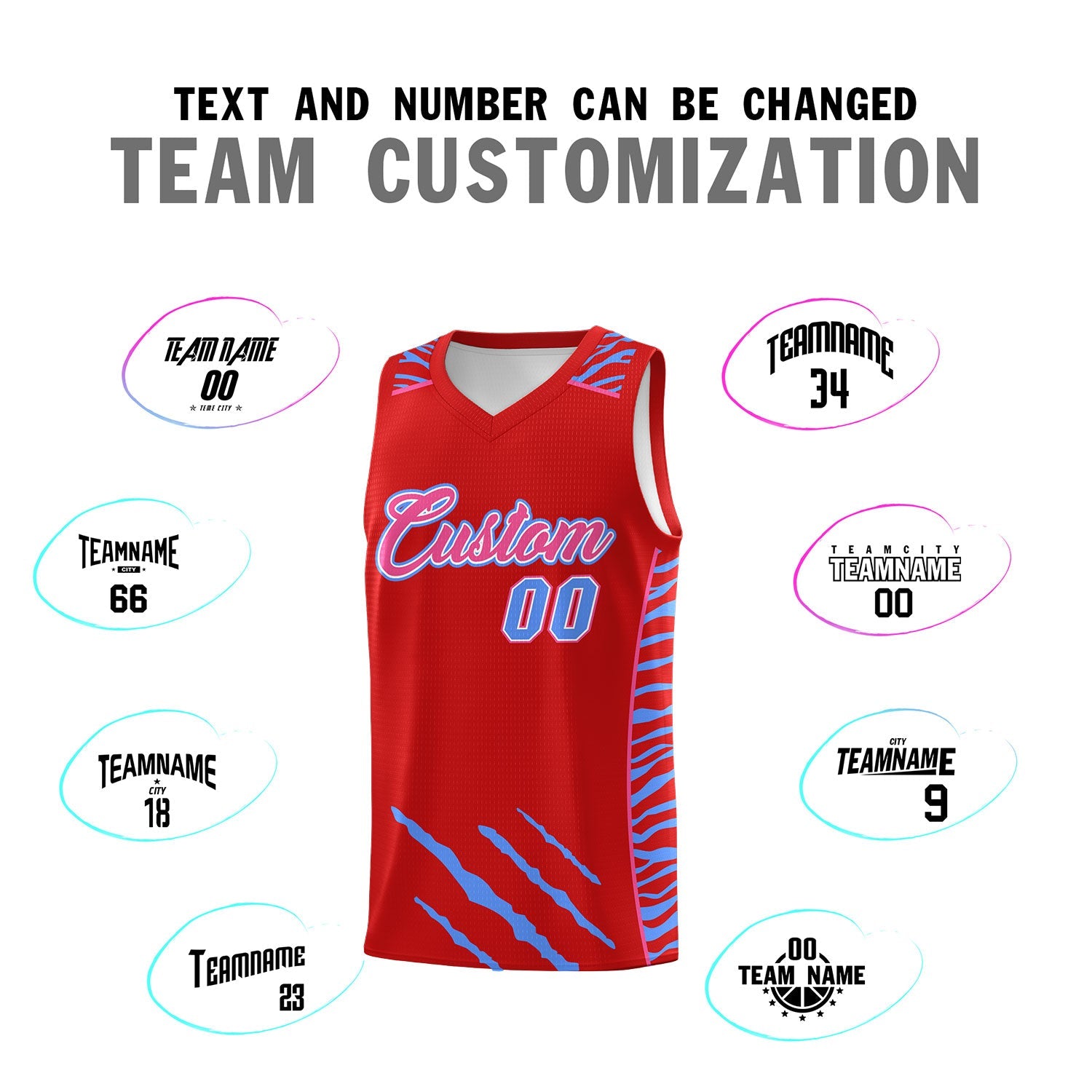 Custom Red Personalized Tiger Claw Pattern Sports Uniform Basketball Jersey