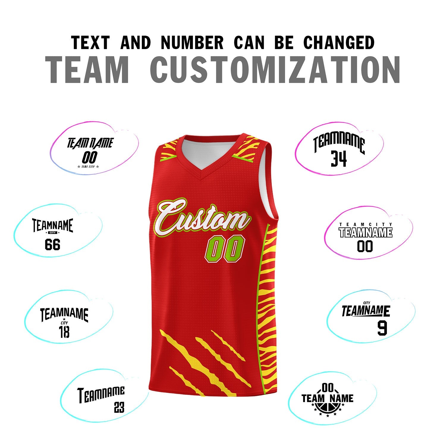 Custom Red Personalized Tiger Claw Pattern Sports Uniform Basketball Jersey