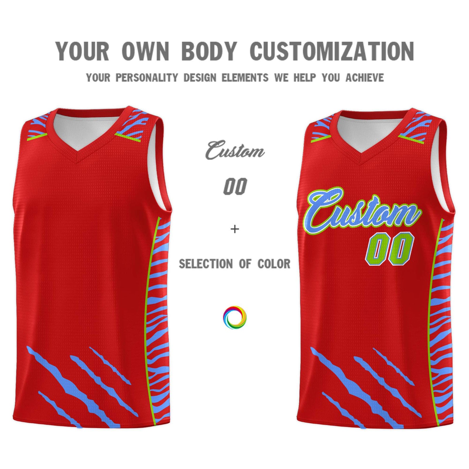 Custom Red Personalized Tiger Claw Pattern Sports Uniform Basketball Jersey