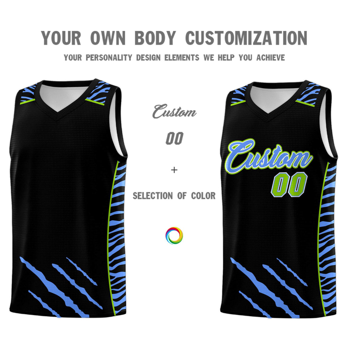 Custom Black Personalized Tiger Claw Pattern Sports Uniform Basketball Jersey