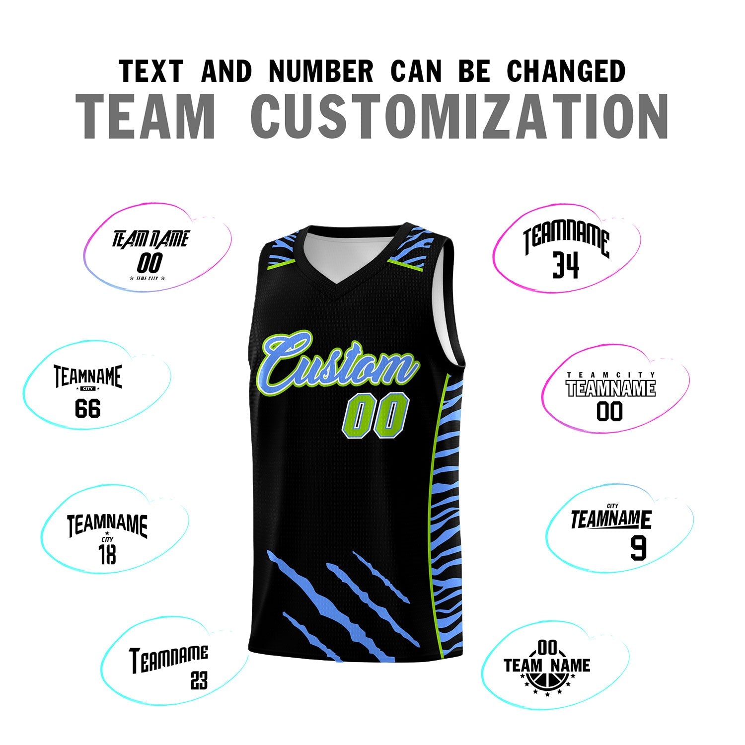 Custom Black Personalized Tiger Claw Pattern Sports Uniform Basketball Jersey