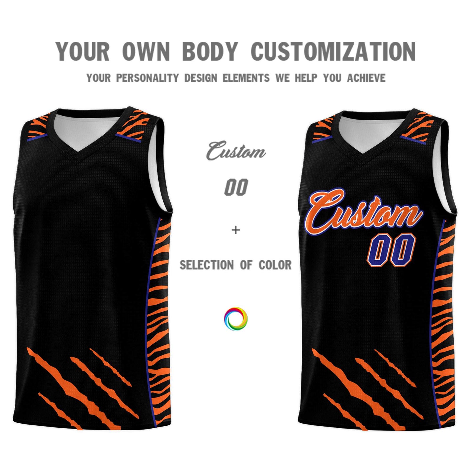 Custom Black Personalized Tiger Claw Pattern Sports Uniform Basketball Jersey
