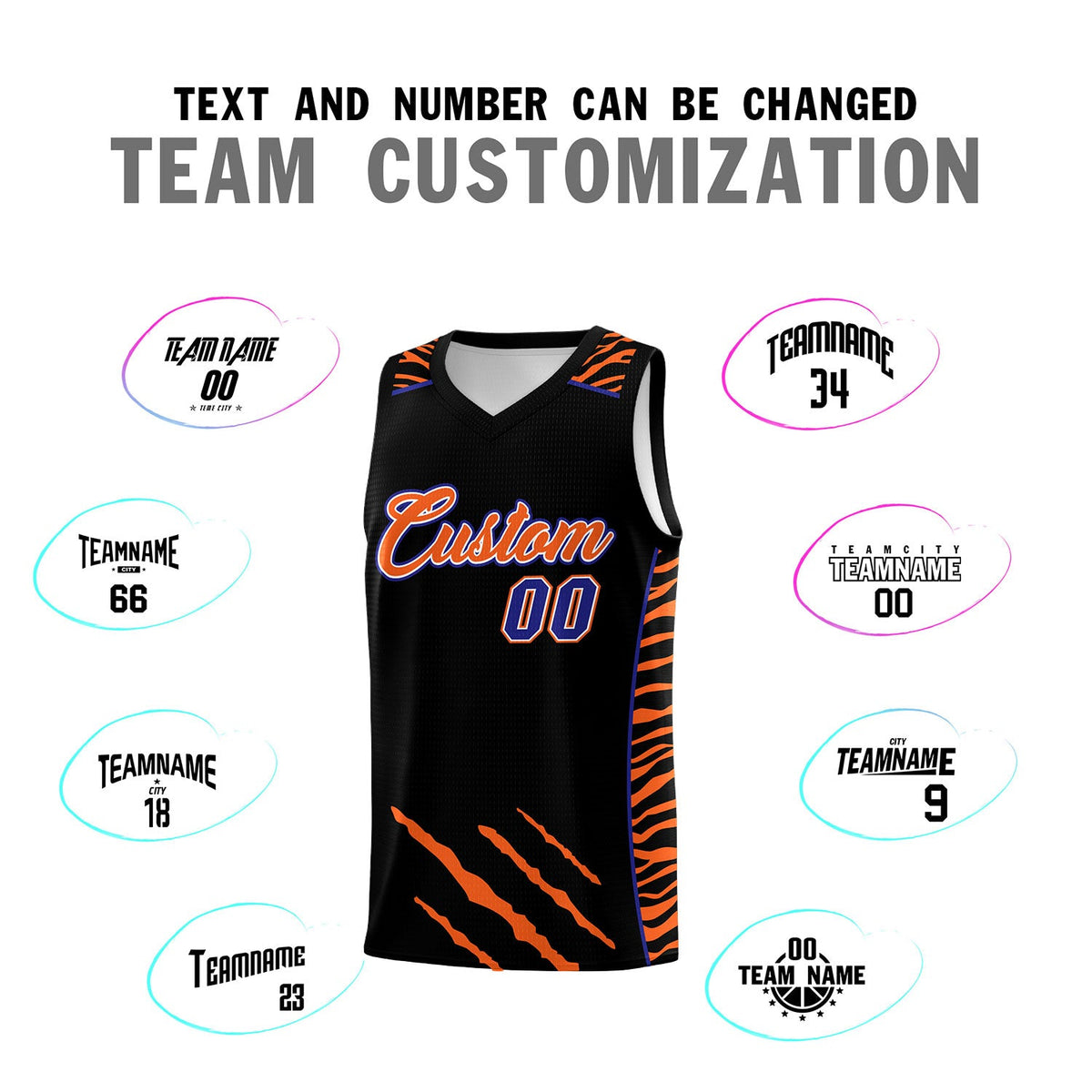 Custom Black Personalized Tiger Claw Pattern Sports Uniform Basketball Jersey
