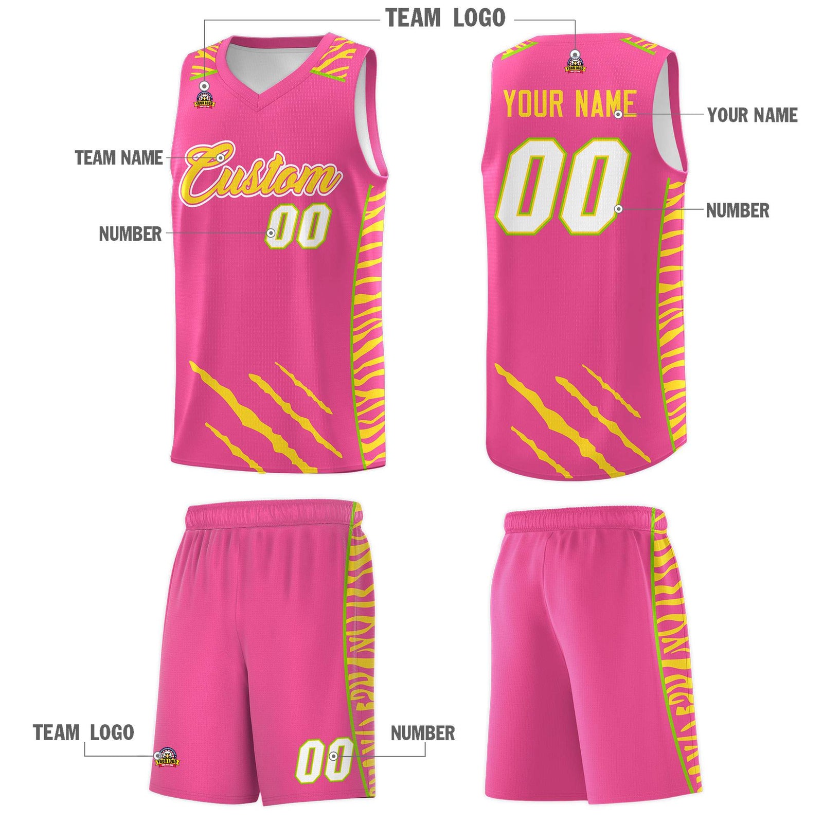 Custom Pink Personalized Tiger Claw Pattern Sports Uniform Basketball Jersey