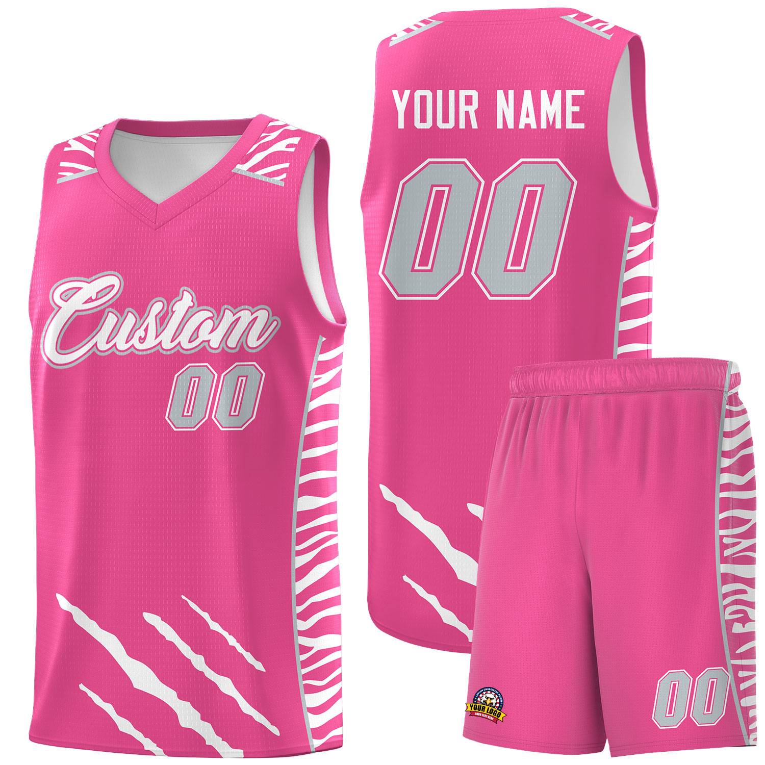 Custom Pink Personalized Tiger Claw Pattern Sports Uniform Basketball Jersey