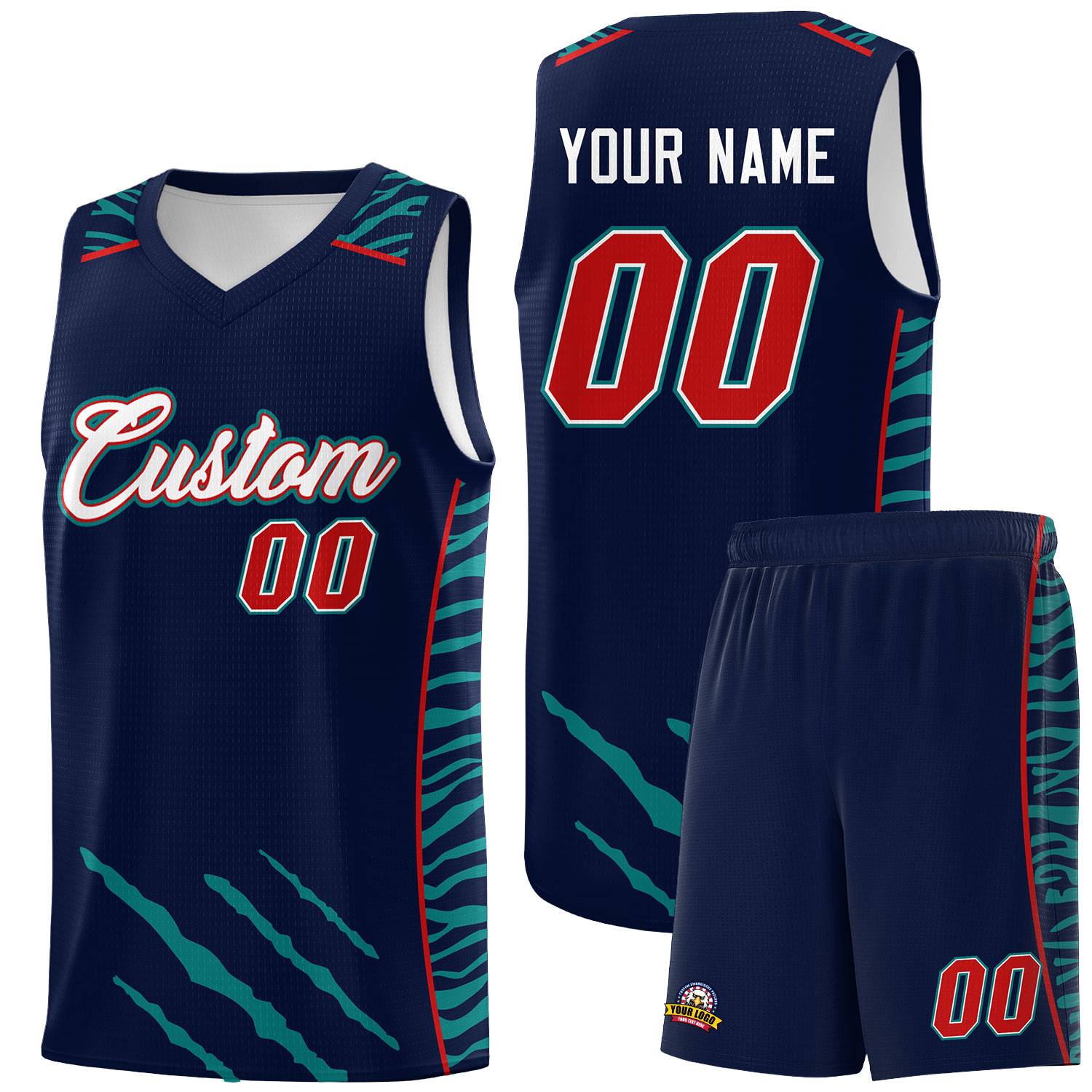 Custom Navy Personalized Tiger Claw Pattern Sports Uniform Basketball Jersey