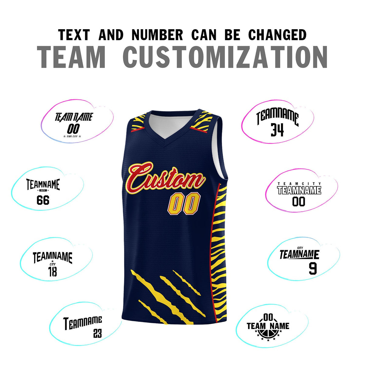 Custom Navy Personalized Tiger Claw Pattern Sports Uniform Basketball Jersey