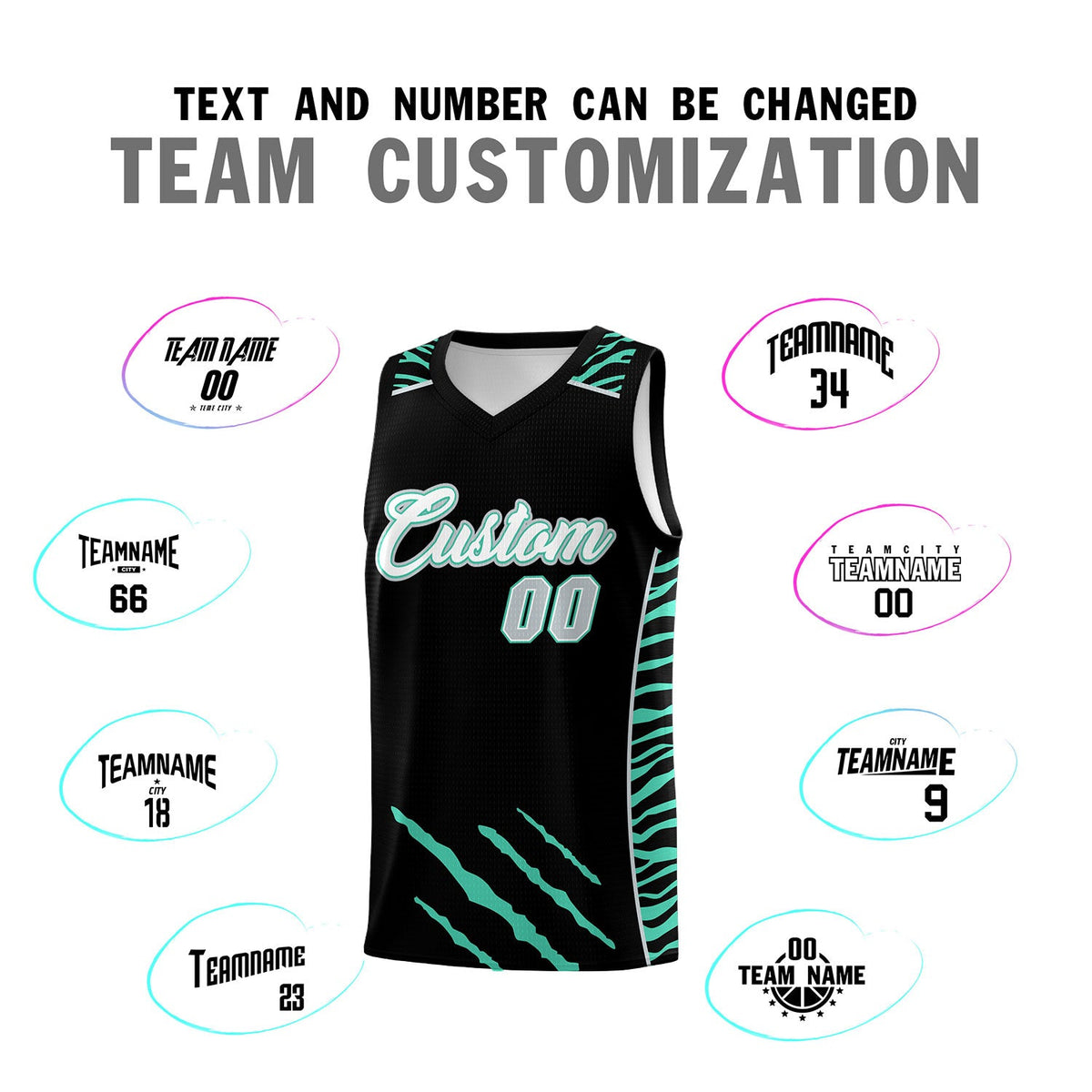 Custom Black Personalized Tiger Claw Pattern Sports Uniform Basketball Jersey