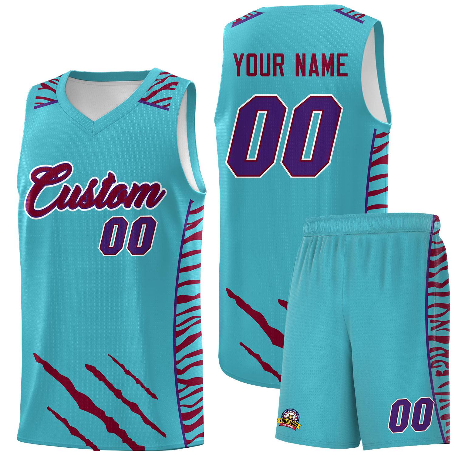 Custom Sky Blue Personalized Tiger Claw Pattern Sports Uniform Basketball Jersey