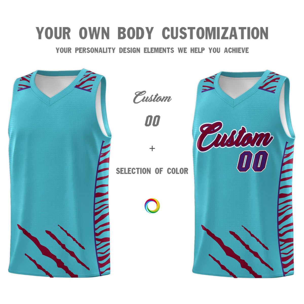 Custom Sky Blue Personalized Tiger Claw Pattern Sports Uniform Basketball Jersey