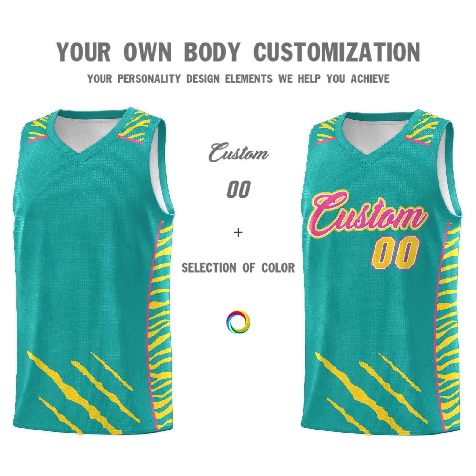 Custom Aqua Personalized Tiger Claw Pattern Sports Uniform Basketball Jersey