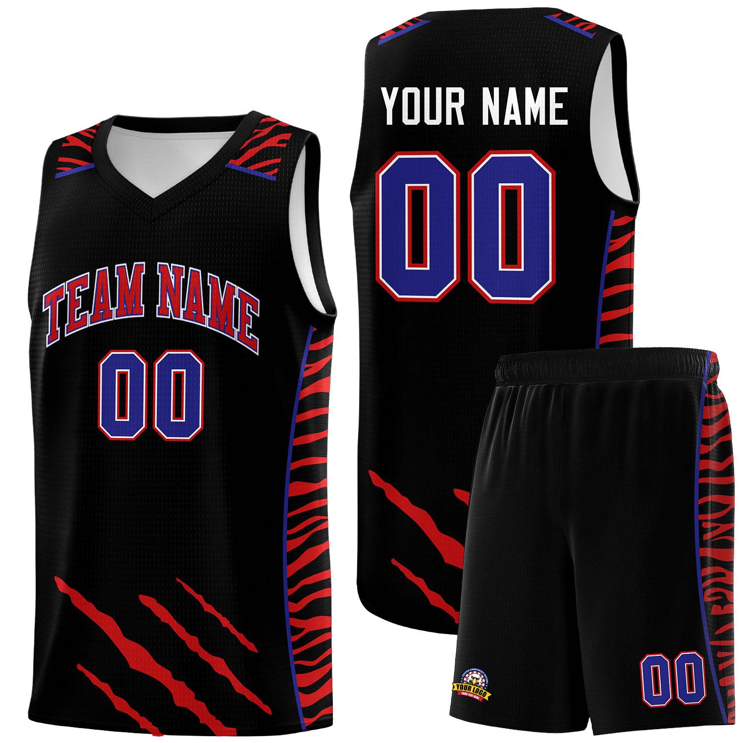 Custom Black Personalized Tiger Claw Pattern Sports Uniform Basketball Jersey