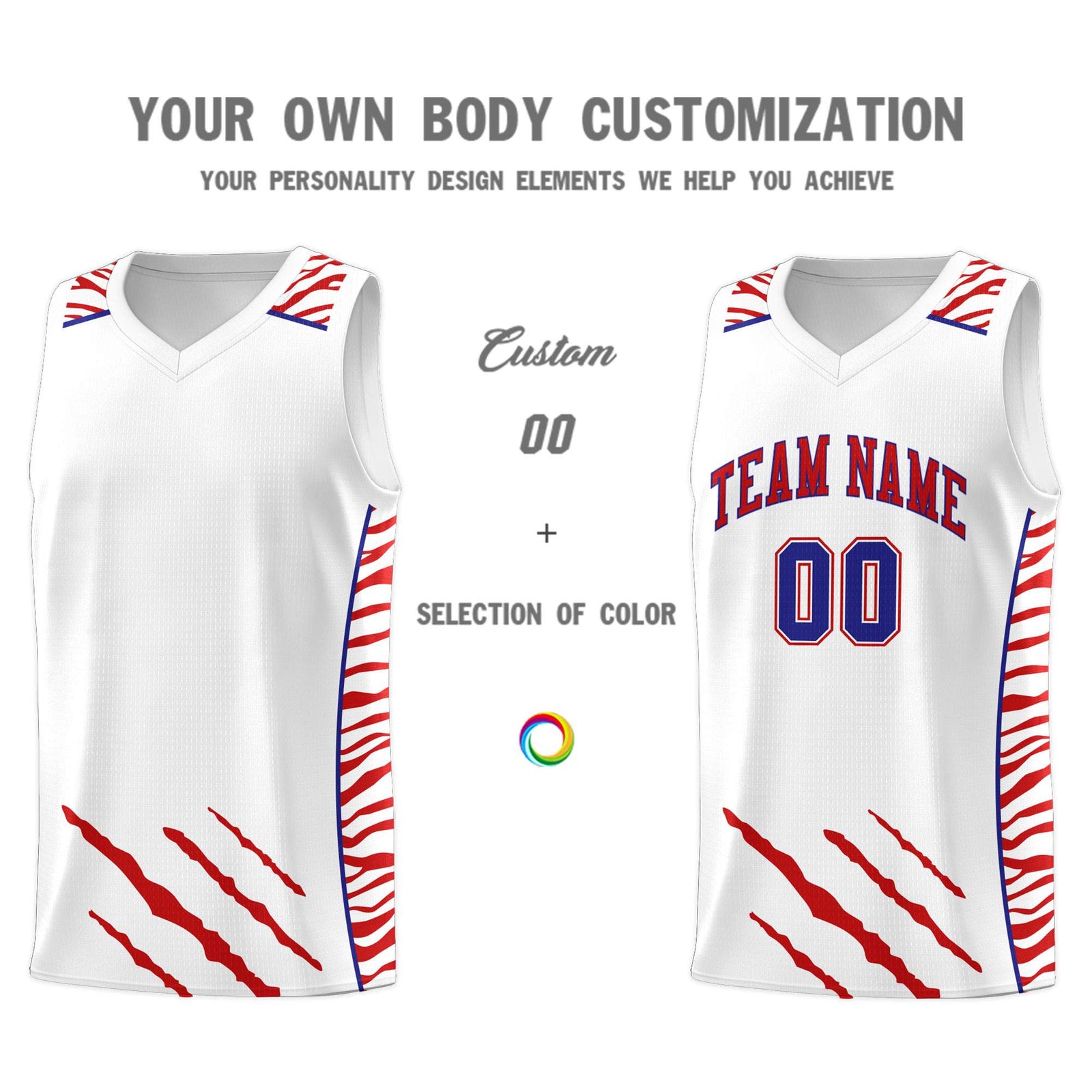 Custom White Personalized Tiger Claw Pattern Sports Uniform Basketball Jersey