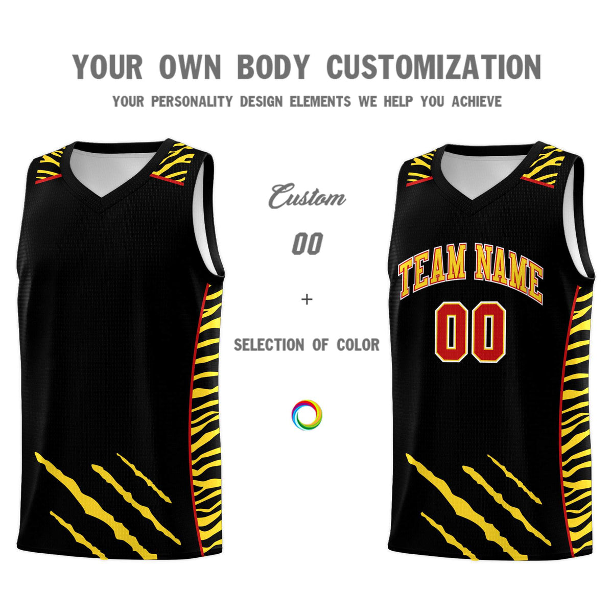 Custom Black Personalized Tiger Claw Pattern Sports Uniform Basketball Jersey