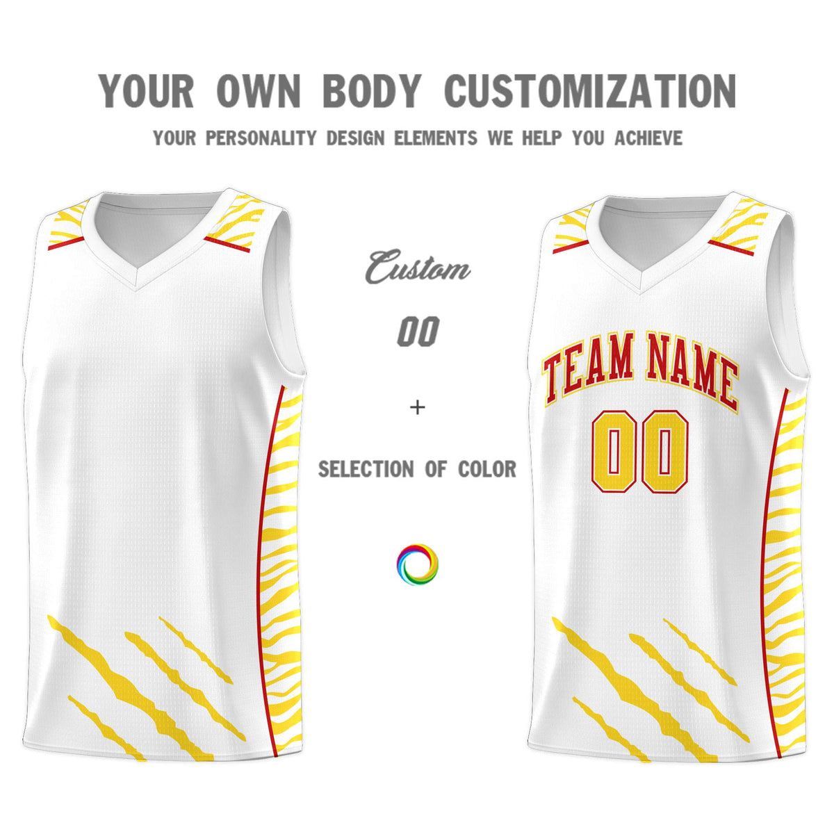 Custom White Personalized Tiger Claw Pattern Sports Uniform Basketball Jersey
