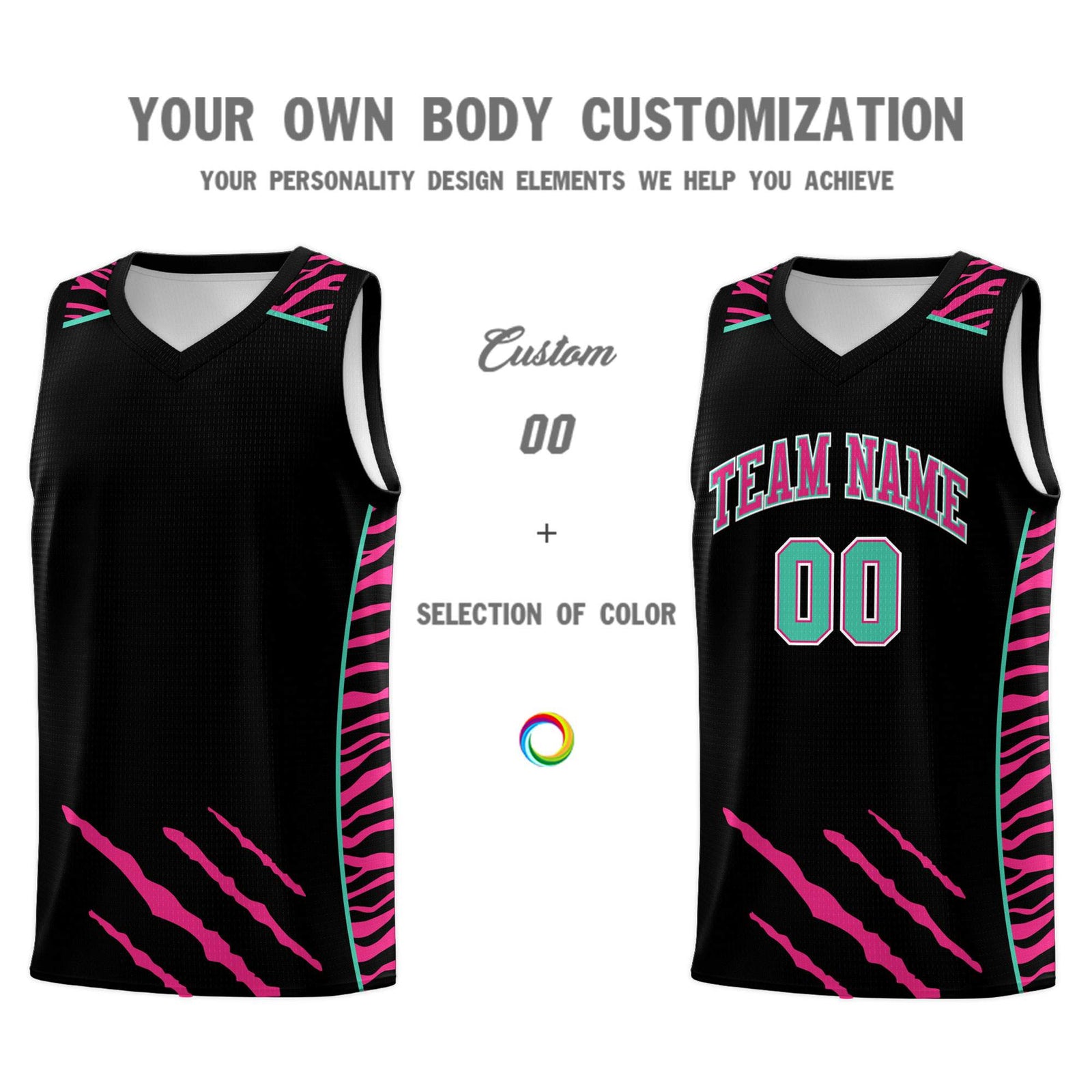 Custom Black Personalized Tiger Claw Pattern Sports Uniform Basketball Jersey