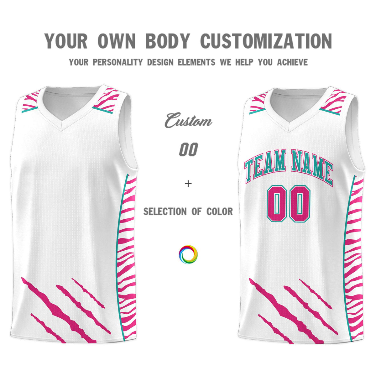 Custom White Personalized Tiger Claw Pattern Sports Uniform Basketball Jersey