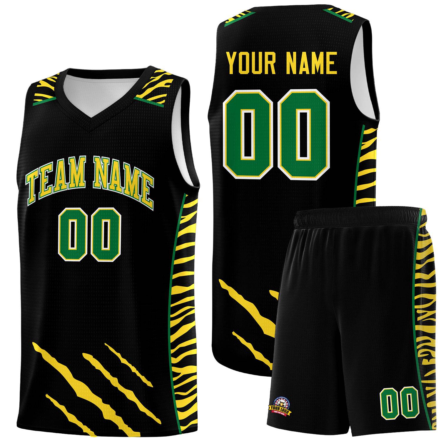 Custom Black Personalized Tiger Claw Pattern Sports Uniform Basketball Jersey