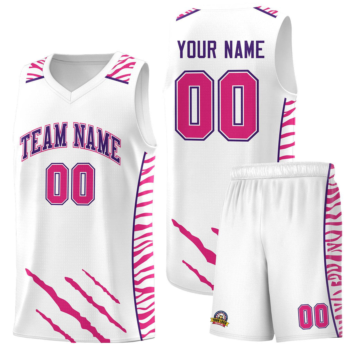Custom White Personalized Tiger Claw Pattern Sports Uniform Basketball Jersey