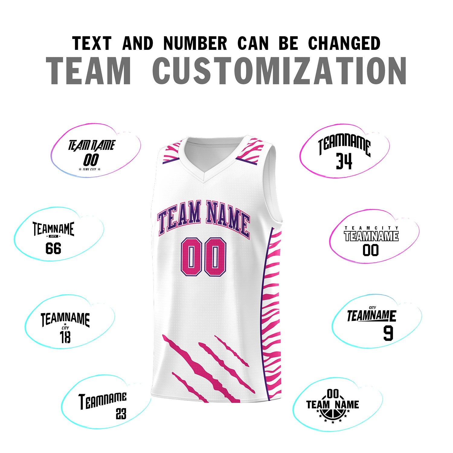 Custom White Personalized Tiger Claw Pattern Sports Uniform Basketball Jersey