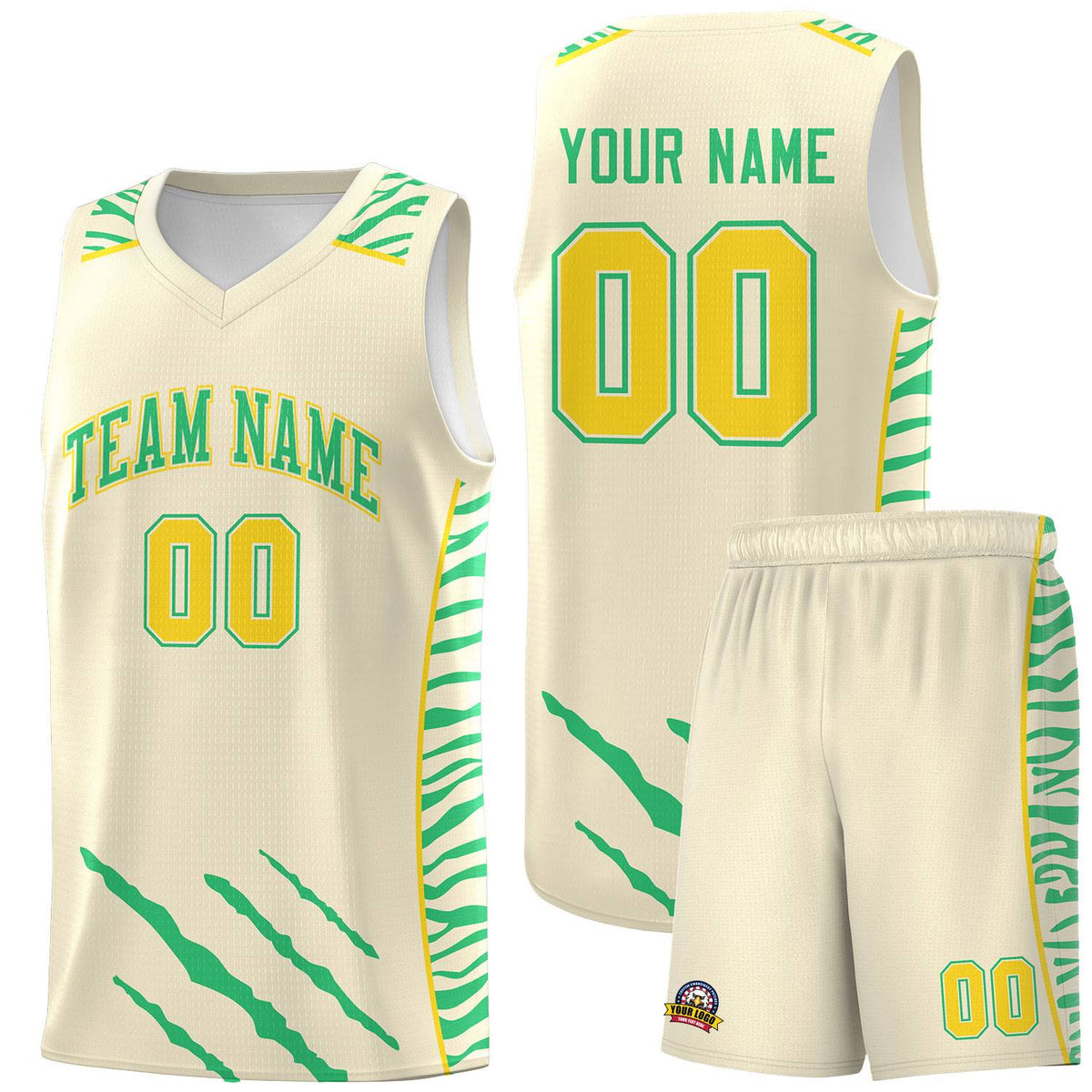 Custom Cream Personalized Tiger Claw Pattern Sports Uniform Basketball Jersey