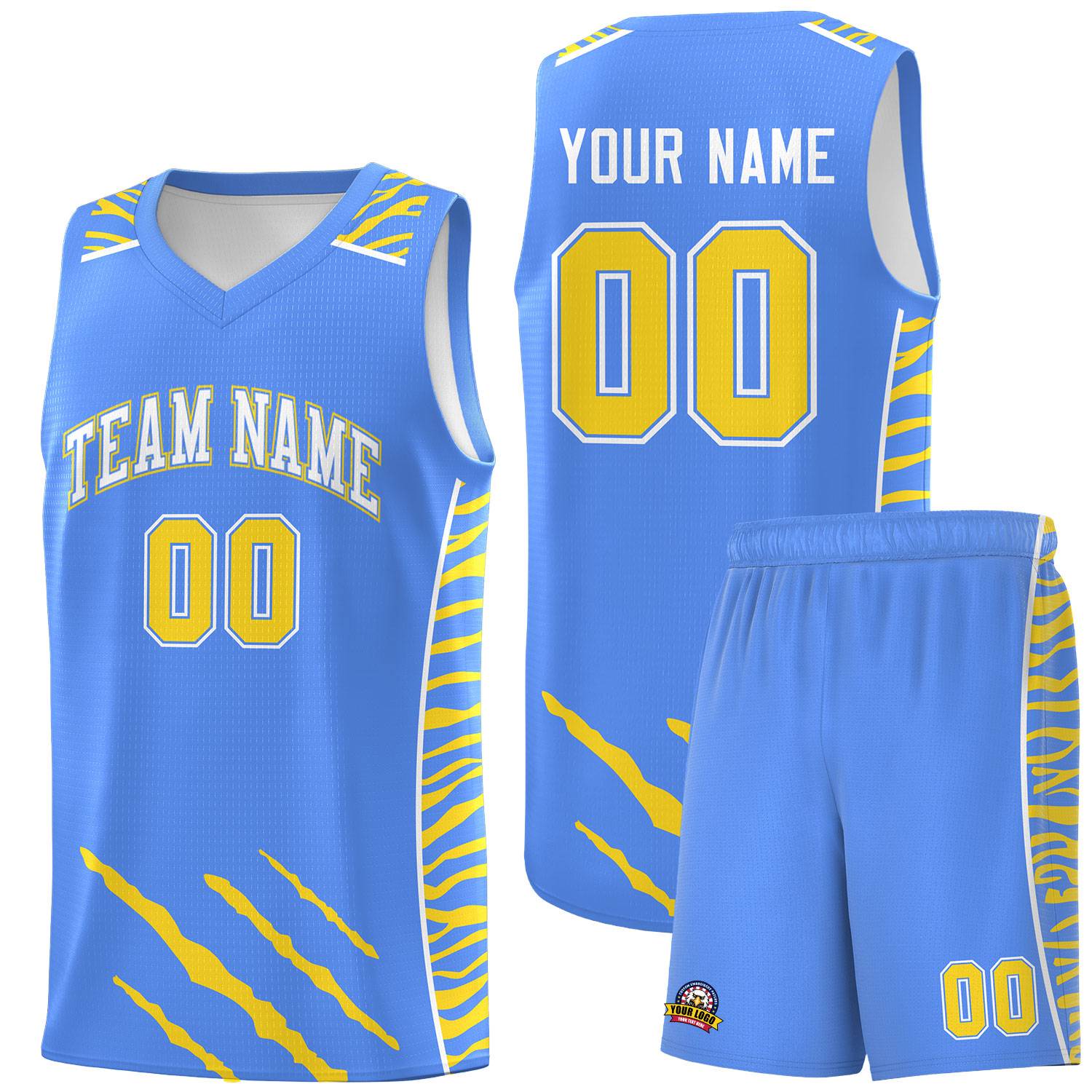 Custom Powder Blue Personalized Tiger Claw Pattern Sports Uniform Basketball Jersey
