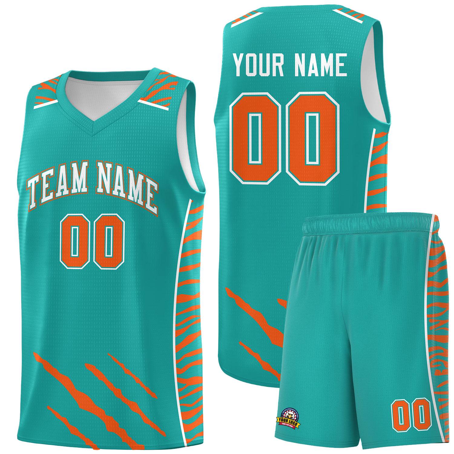 Custom Aqua Personalized Tiger Claw Pattern Sports Uniform Basketball Jersey