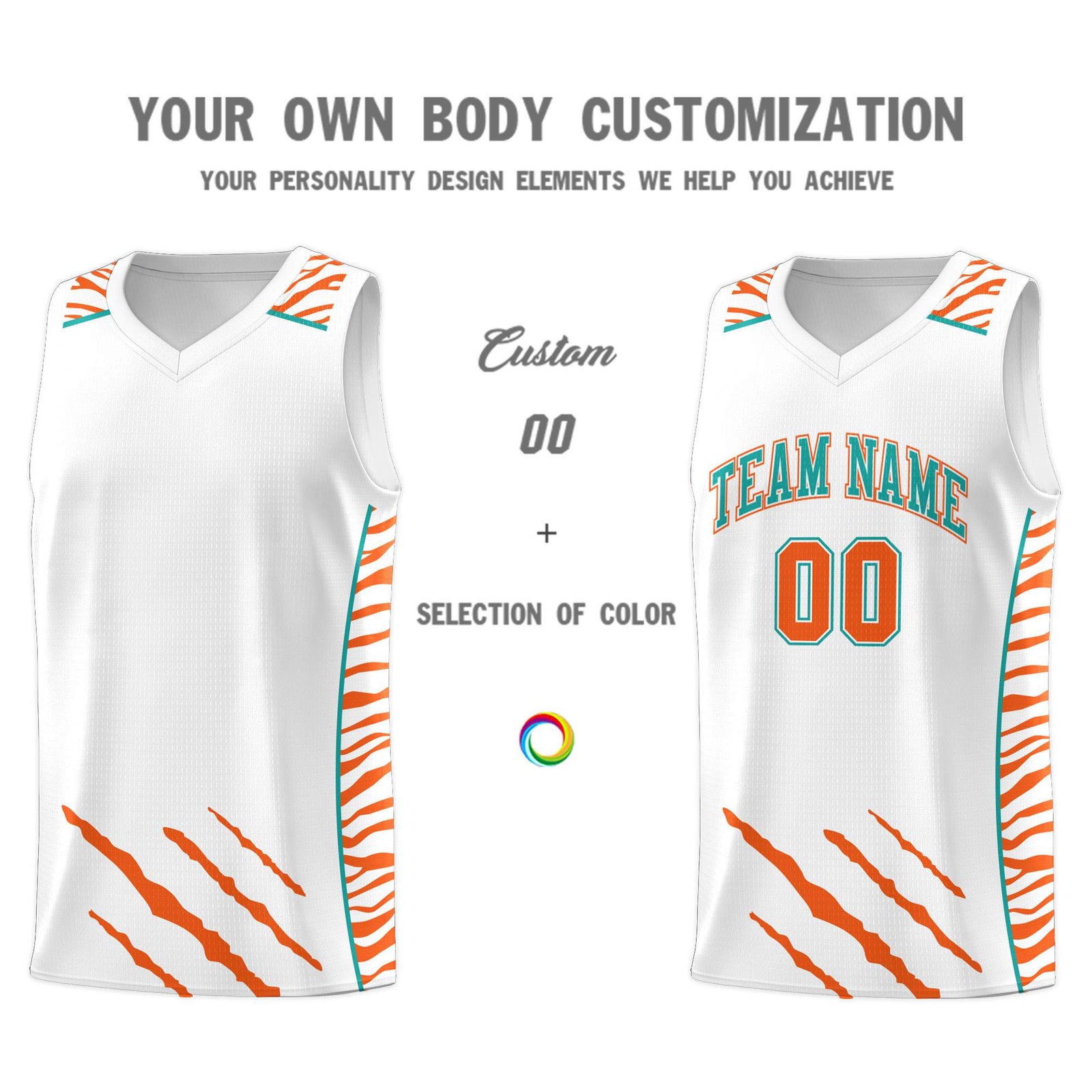 Custom White Personalized Tiger Claw Pattern Sports Uniform Basketball Jersey