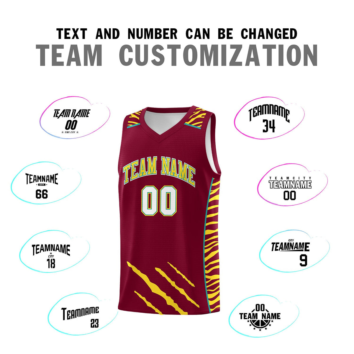 Custom Crimson Personalized Tiger Claw Pattern Sports Uniform Basketball Jersey